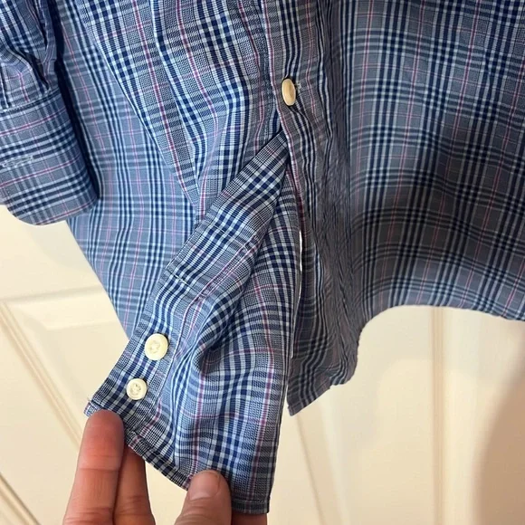 Peter Millar 100% Cotton Blue Plaid Button Down‎ Long Sleeve Dress Shirt, Sz XXL - Picture 8 of 11